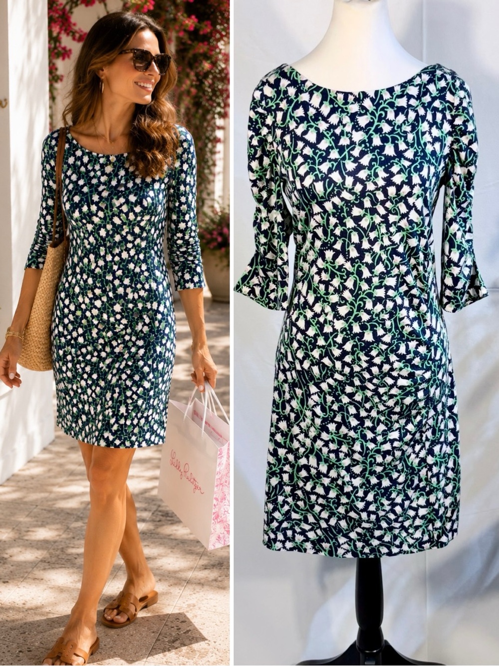 💥Lilly Pulitzer Cherry Bright Silk Cotton Jersey Sheath Dress Ruched Sleeve~M🧡